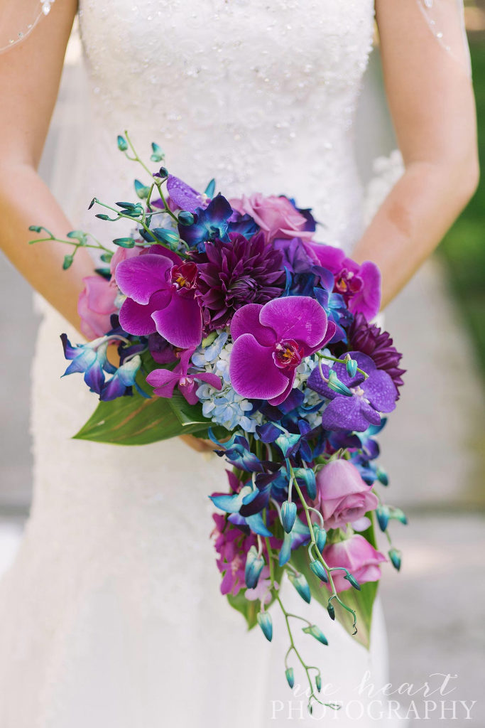 Paradise Point Resort venue, Purple and White wedding flowers, San Diego navy wedding ideas