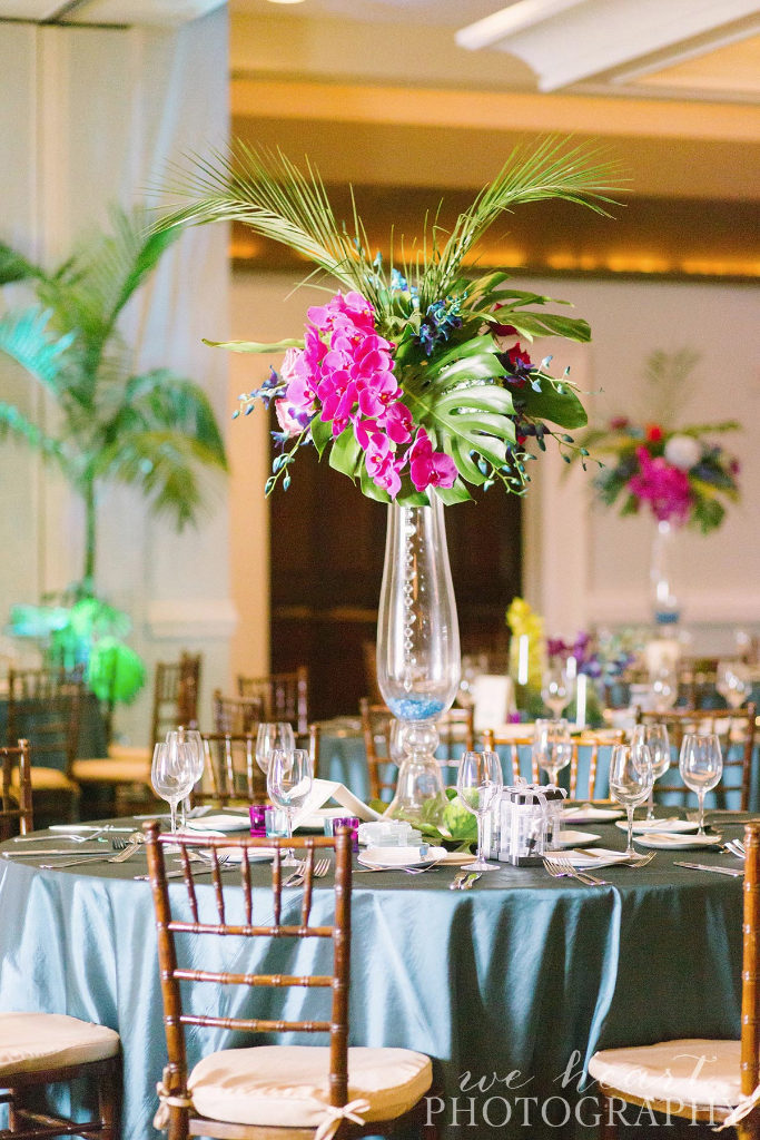 Paradise Point Resort venue, Purple and White wedding flowers, San Diego navy wedding ideas