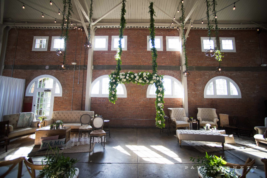 The Brick SD wedding venue, Traditional wedding flowers, indoor reception,
