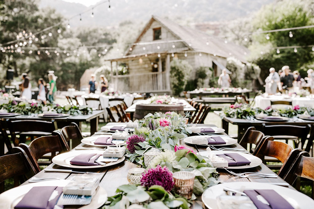 Rustic Wood Wedding Table Setting Flowers Cabin